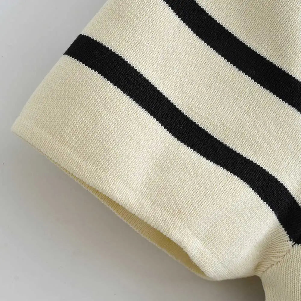 Women Fashion Striped Basic Cropped Knit Sweater