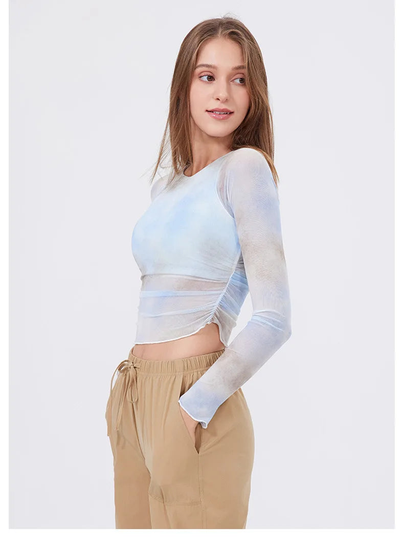 Women Long Sleeve With Chest Pad T-shirt Gym Workout Vest