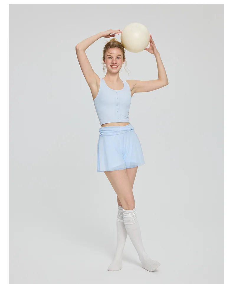 Women Yoga High Waist Cross Mesh Shorts