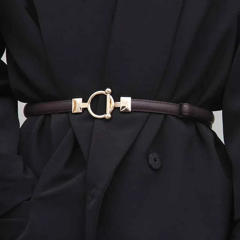 Thin Retro Gold Buckle Adjustable Women Belt