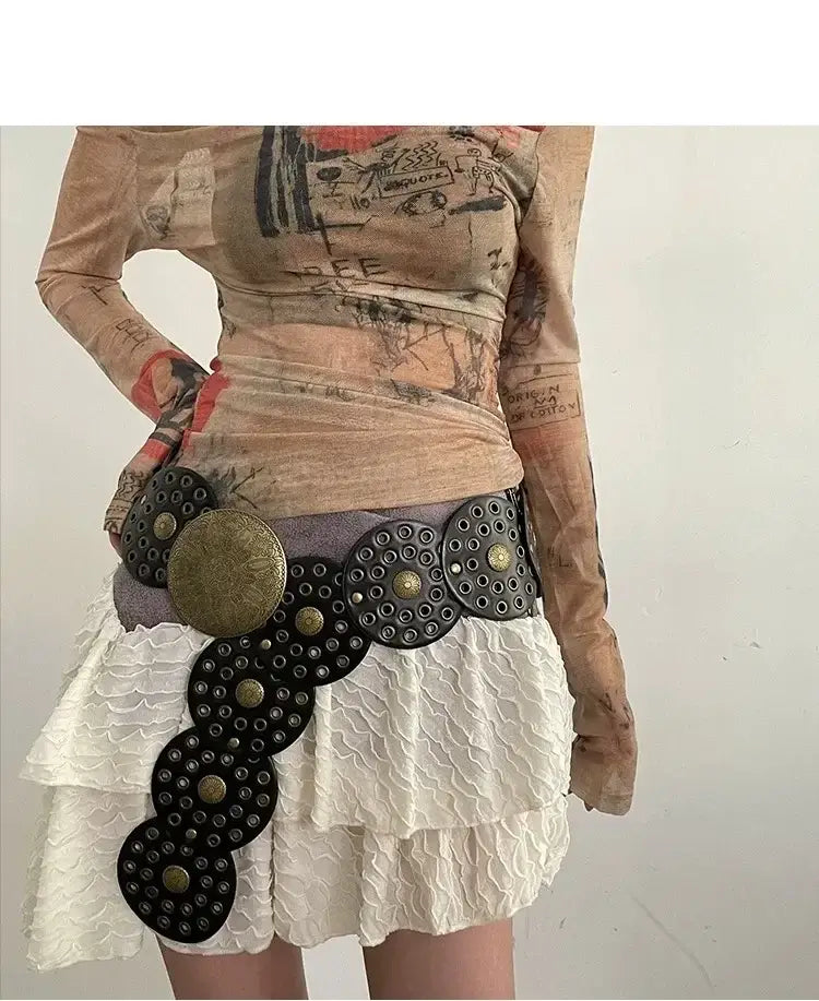 Vintage Rivet Patchwork Design Wide Belts For Women