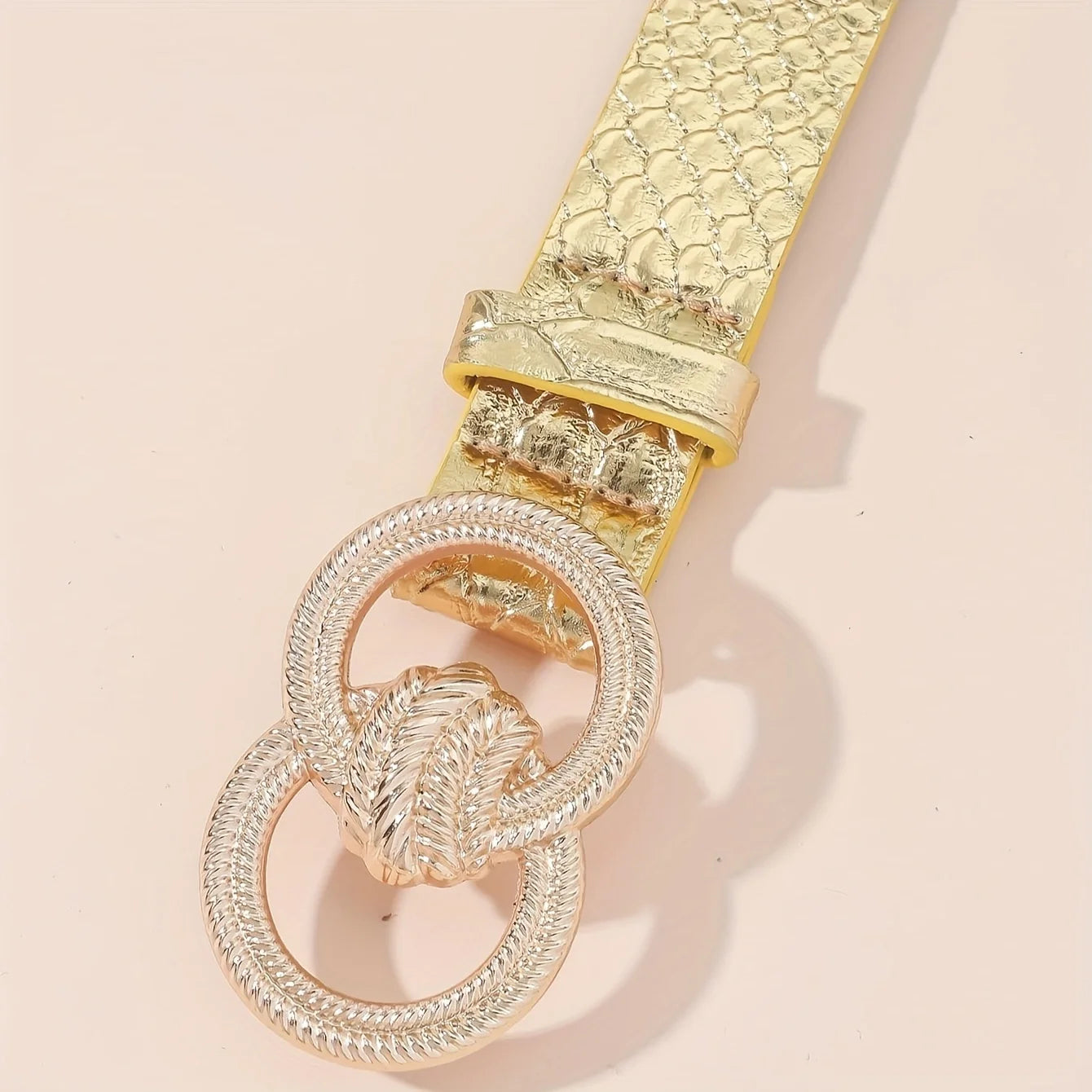 Women’s Silver Fashion Double Ring Carved Buckle Metal Belt