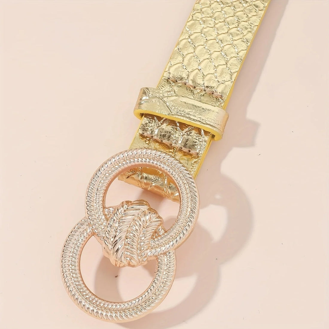 Women's Silver Fashion Double Ring Carved Buckle Metal Belt
