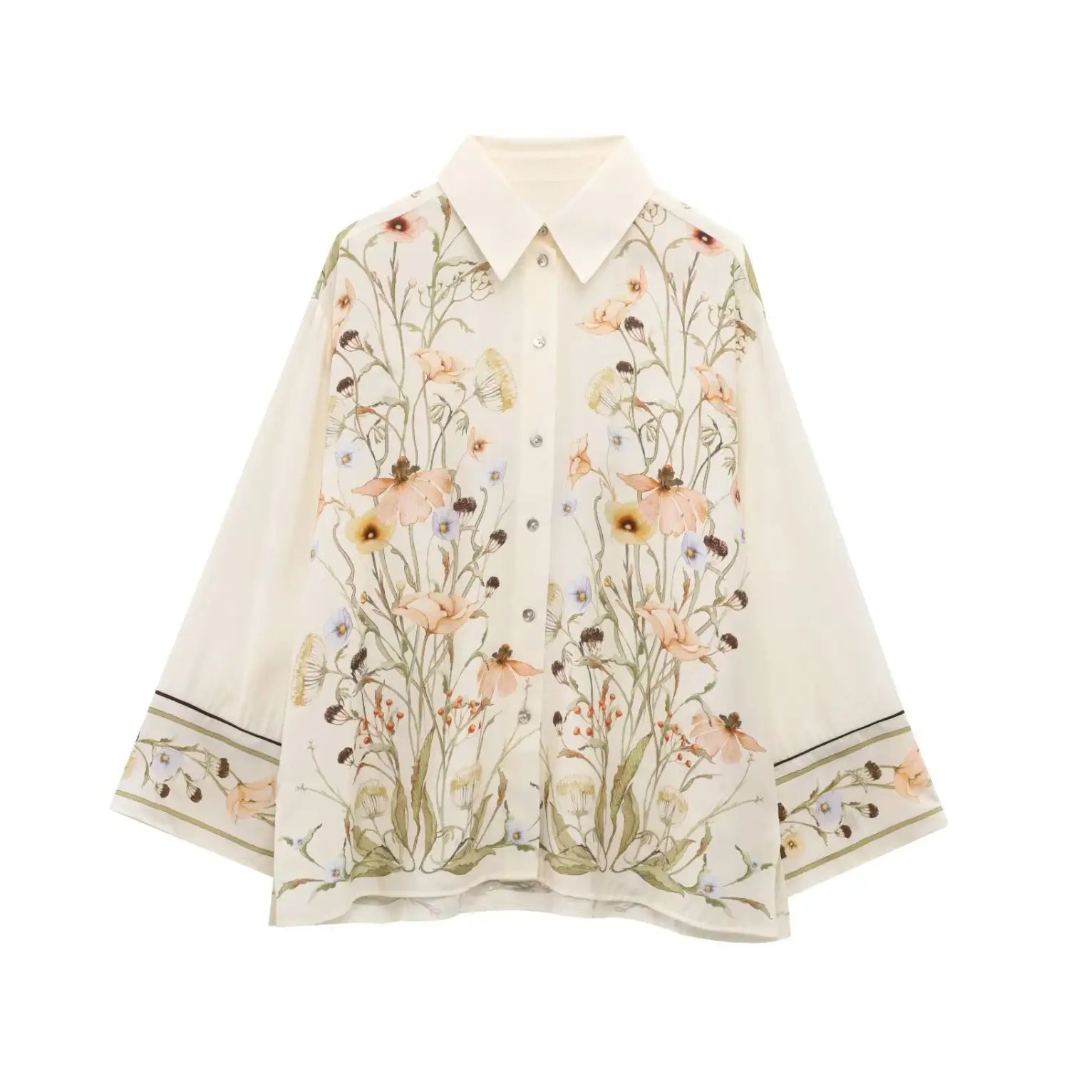 Women’s Floral Pattern Shirt With Rolled Edge Design Long Pants