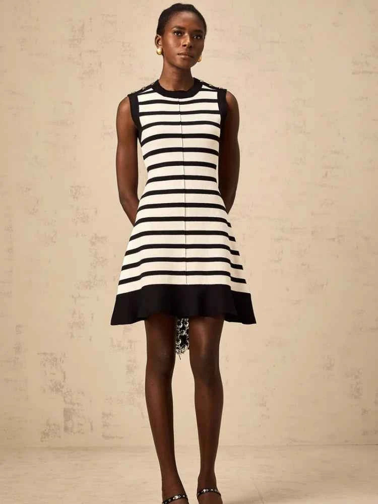 Chic Sleeveless Striped Mini Women Knit Dress