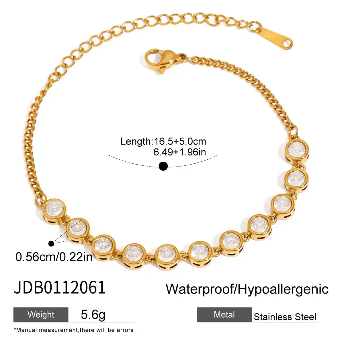 Stainless Steel Round Zircon Tennis Chain Bracelet