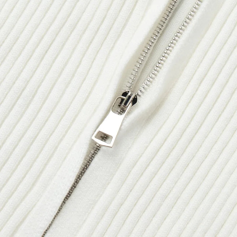 Solid Double Zip Knit Cardigan Women