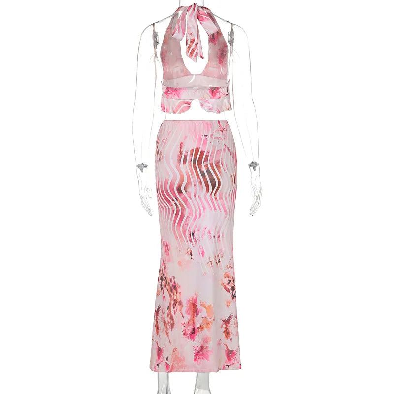 Halter Print Vacation Casual Set