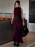 Elegant Knitwear 2 Piece-Set Long Dress Female Ribbed Sweater - Norellé