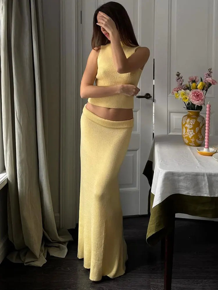 Elegant Knitwear 2 Piece-Set Long Dress Female Ribbed Sweater - Norellé