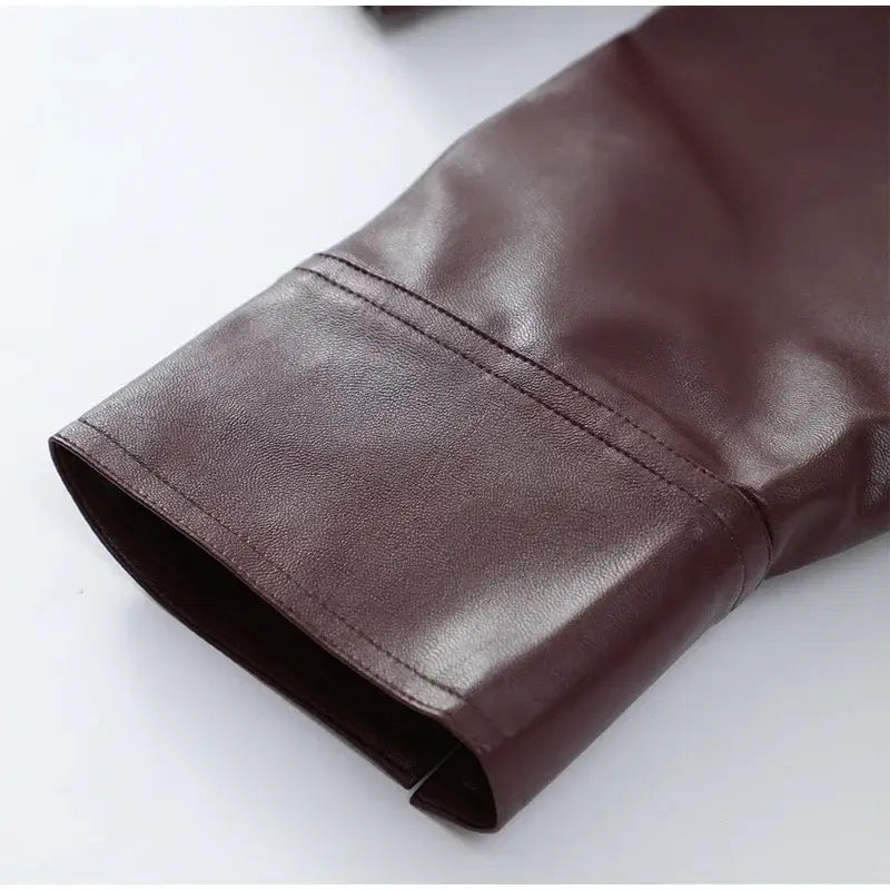 Vintage Wine Red Loose Short Leather Jacket Women