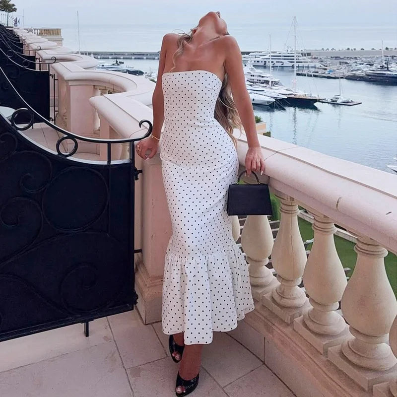 Polka Dot Off-shoulder Maxi Dress Women