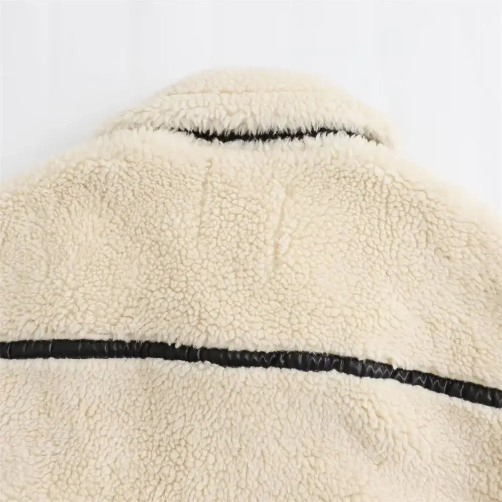 Women’s Artificial Fur Effect Motorcycle Jacket Coat