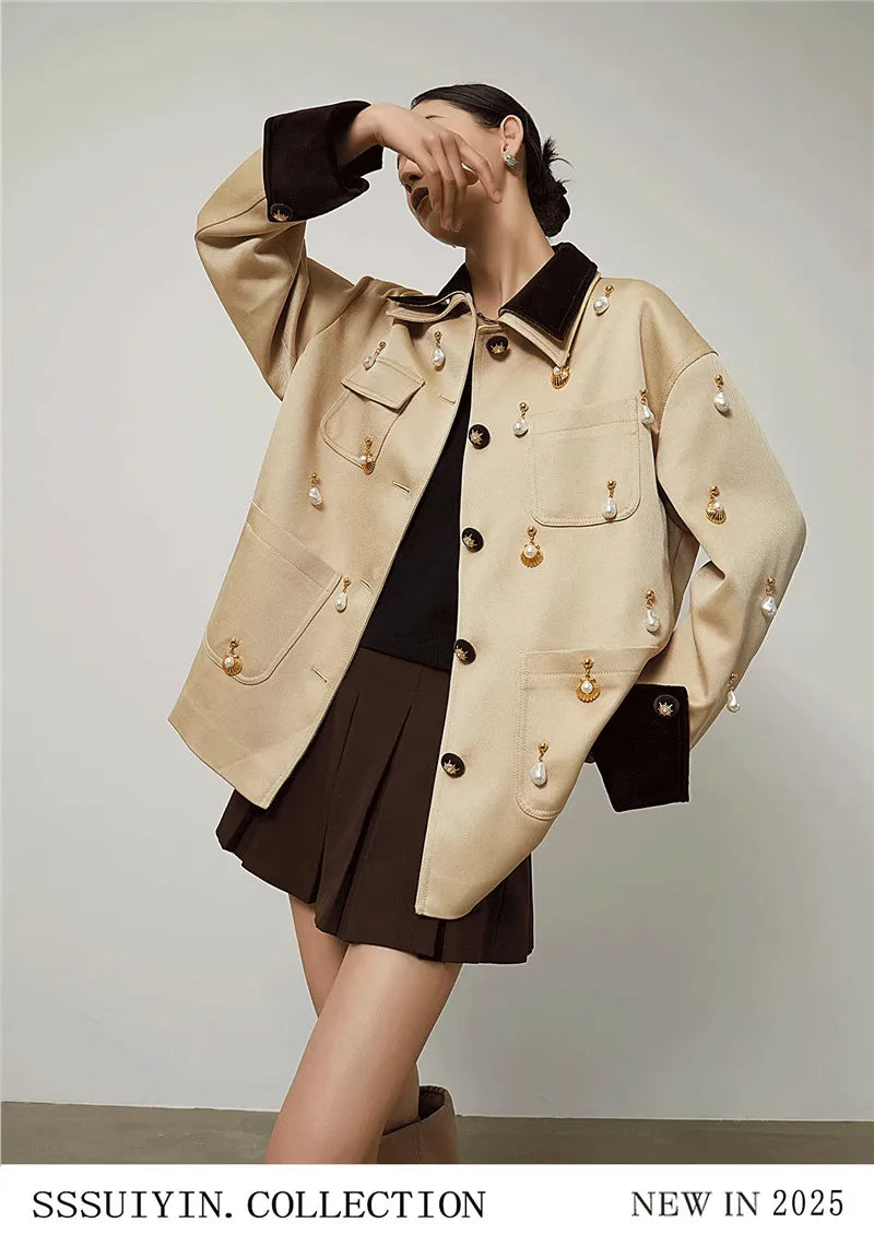 Elegant Women Pearl Embellished Jacket
