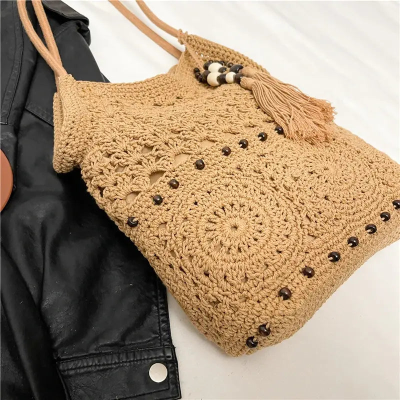 Weave Handbag Large Capacity Shoulder Bag Hollow out Tote