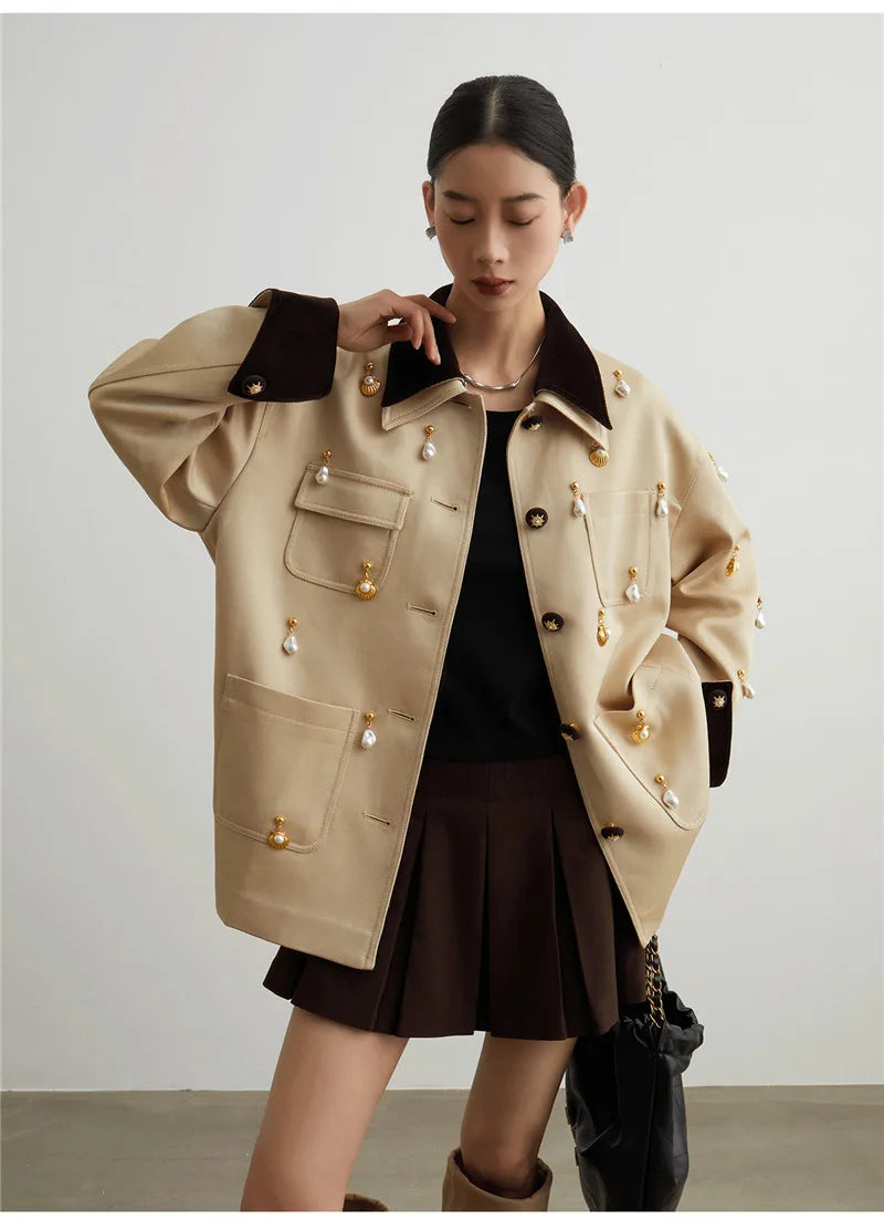 Elegant Women Pearl Embellished Jacket