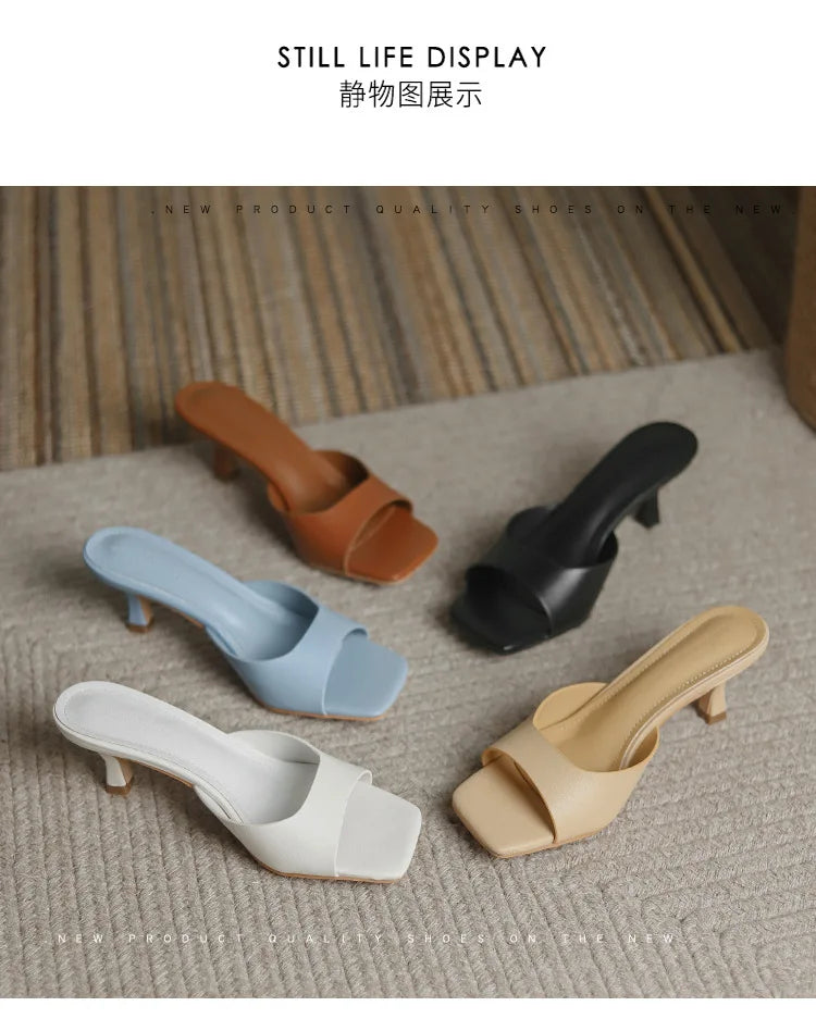 Genuine Leather French Slim Heel Slippers for Women’s