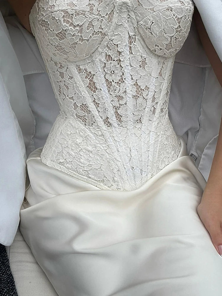 Elegant Satin Skirts And Vest Suits Women French Vintage Lace - Norellé