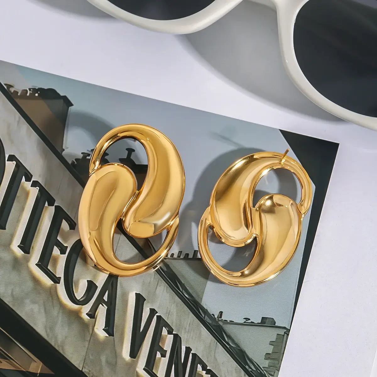 Smooth Water Drop Shaped Hollow Earrings Stainless Steel