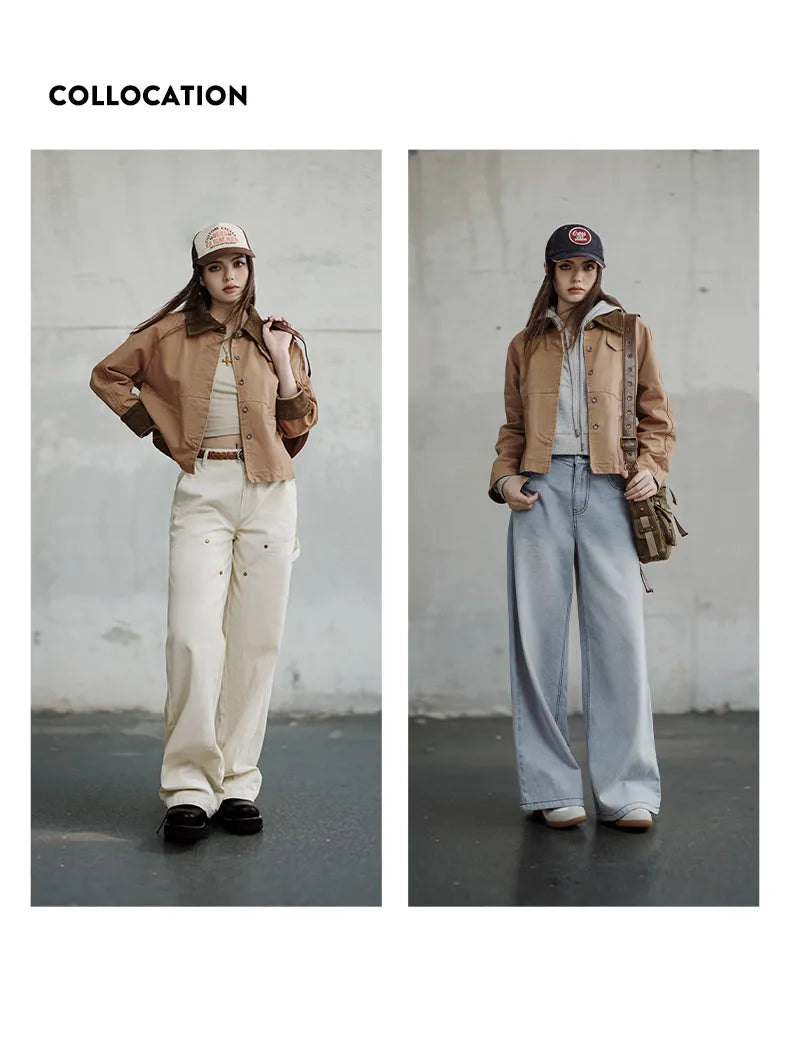 Women’s Retro Khaki Corduroy Collar Barn Jacket