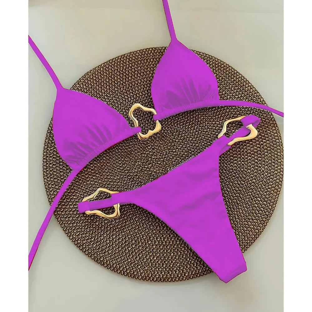 Bikini Solid Color Lace-up Split Two-piece Swimsuit for Women - Norellé