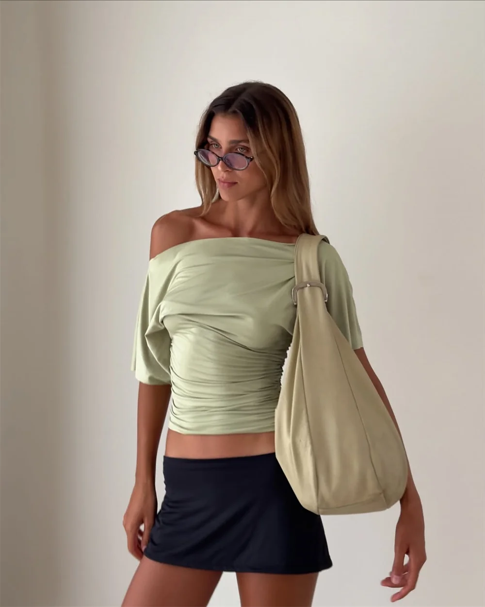 Off Shoulder Ruched Crop Top Women