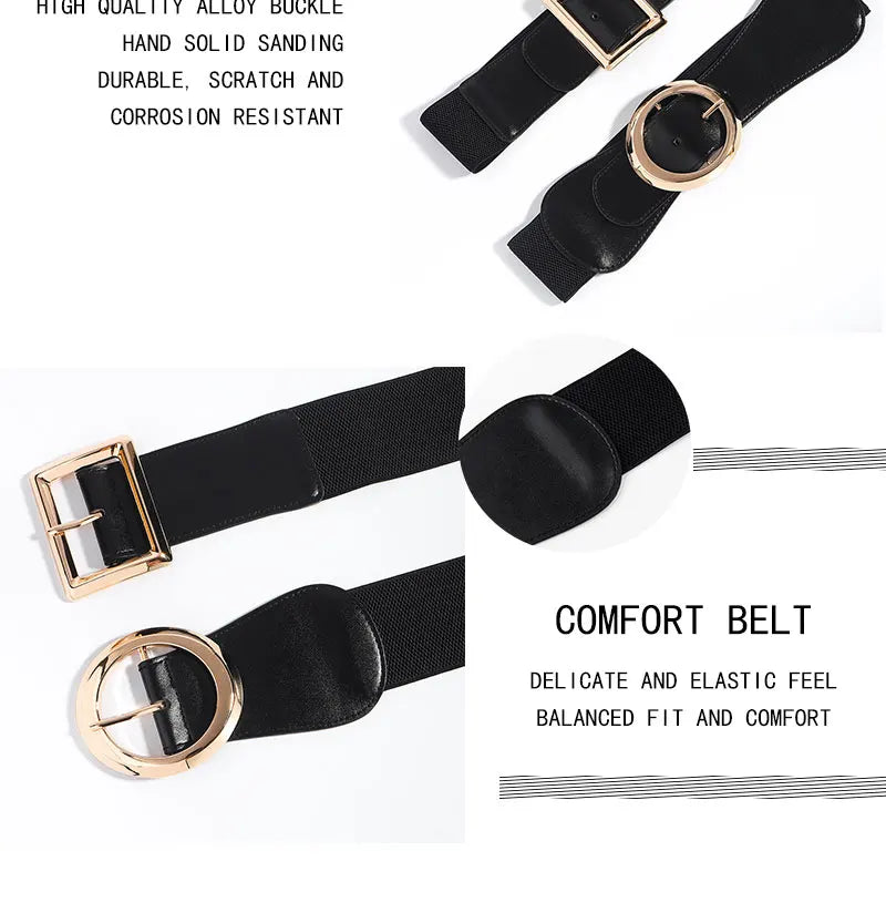 Simple Metal Pin Buckle Elastic Waist Belt