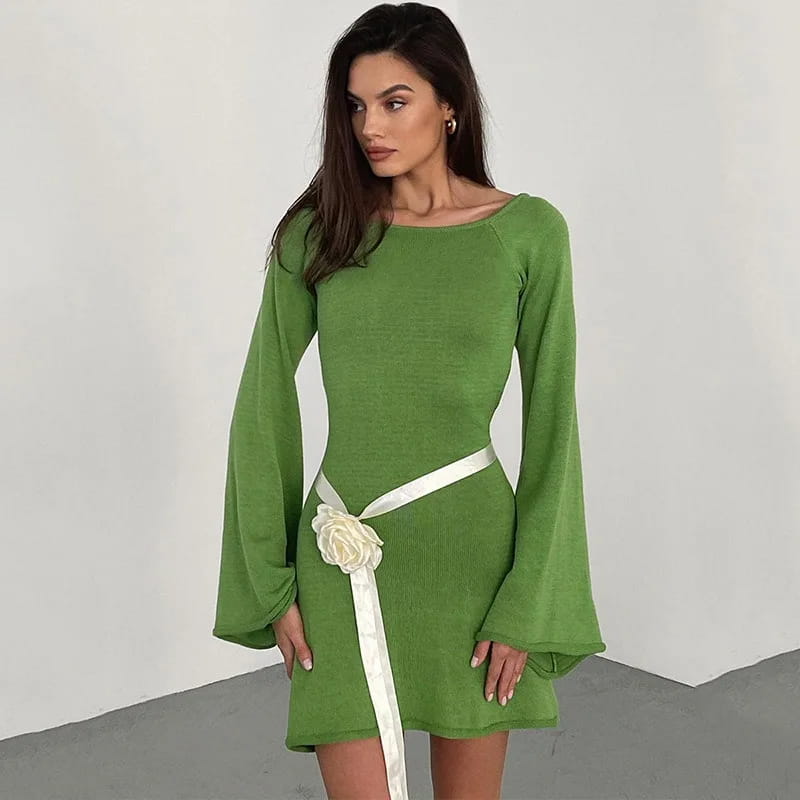 Backless Knitwear Lace-Up Mini Dress