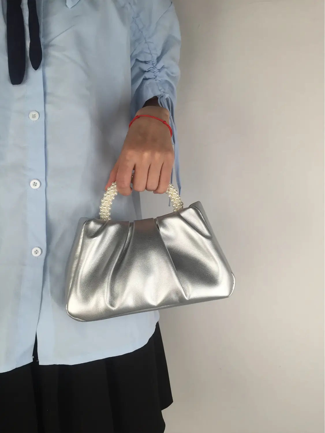 Pearl Handle Women Clutch Purse
