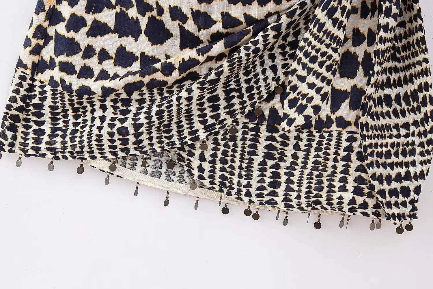 Women Vintage Geometric Print Knotted Mini Skirt
