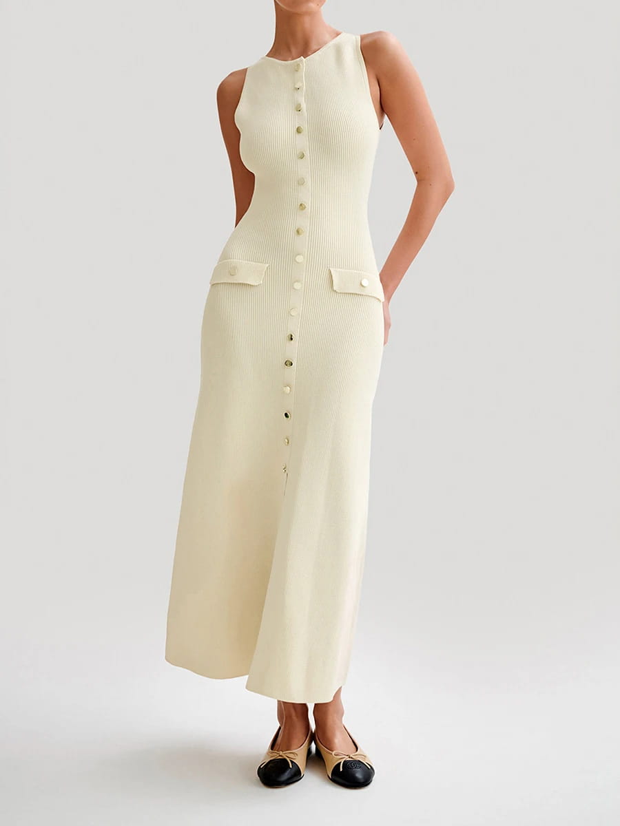 Elegant Single Breasted Dress Women’s Ribbed Knit Tank