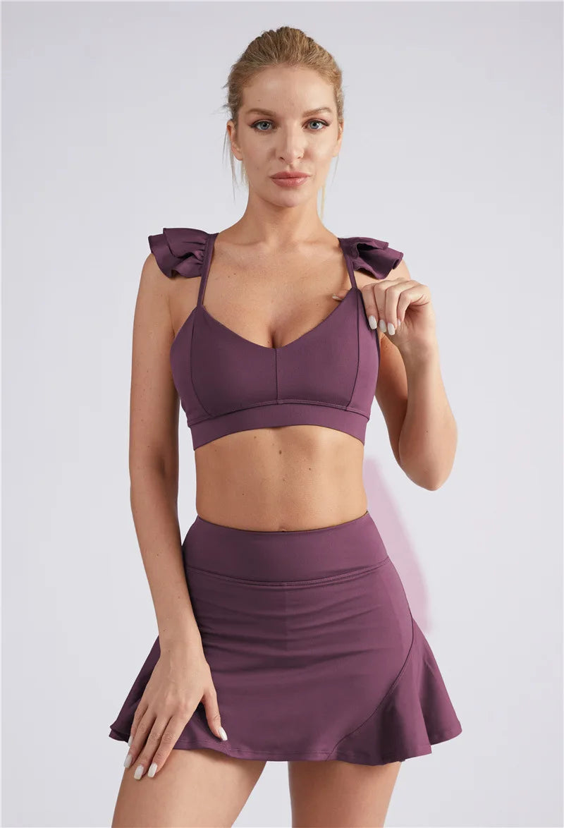 Two Piece Set Women Yoga Gym Running Badminton Skirt Suit