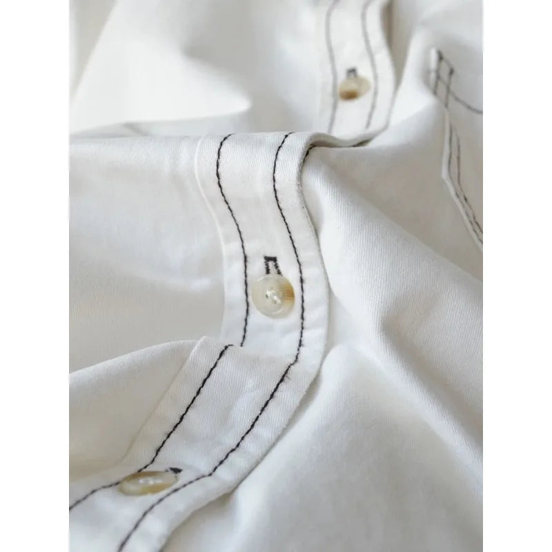 Cotton Jeans Set for Women Casual Versatile Long Sleeve Shirt High Waist Straight Leg Pants