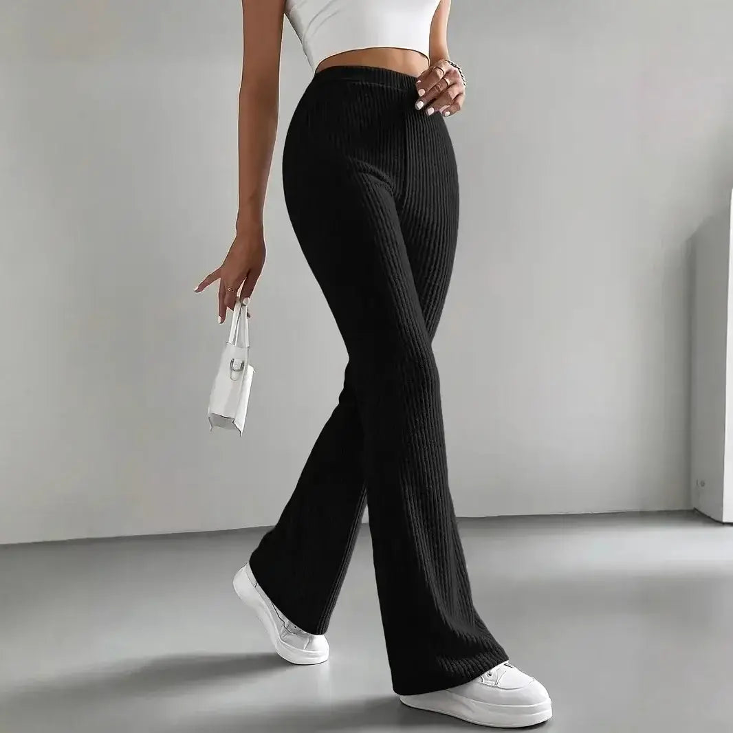 Women’s Autumn Solid Color Casual Rib Knit Slim Pants