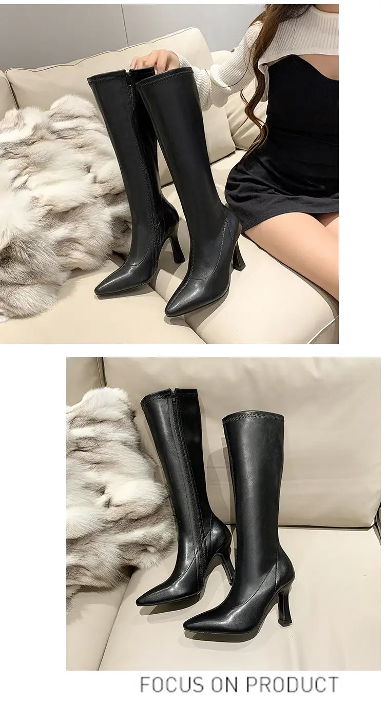 Women Pointed Toe High Heels Long Boots