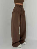 Women's Casual Design High Waisted Lace Up Slim Straight Leg Pants