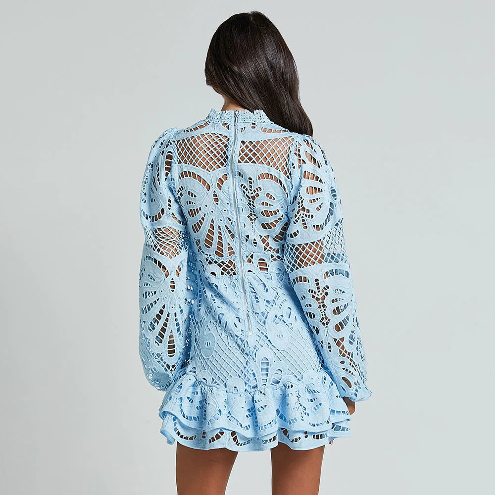 Elegant Long Sleeve Lace Mini Dress Women - Norellé