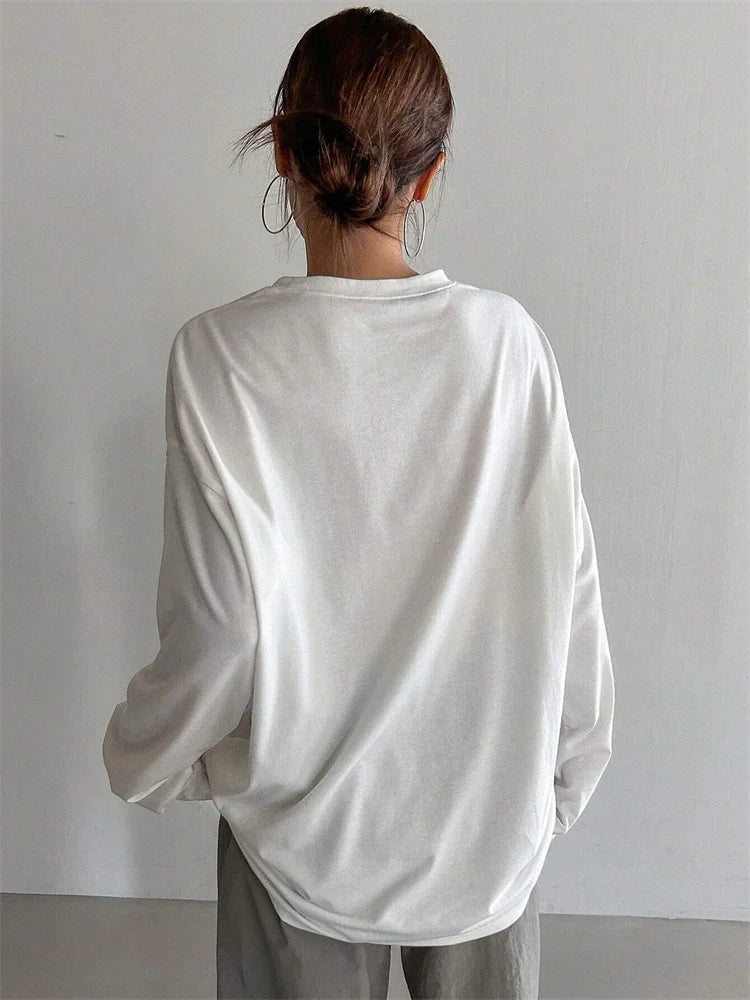 Women Basic Long Sleeve Loose O-neck T-shirt - Norellé