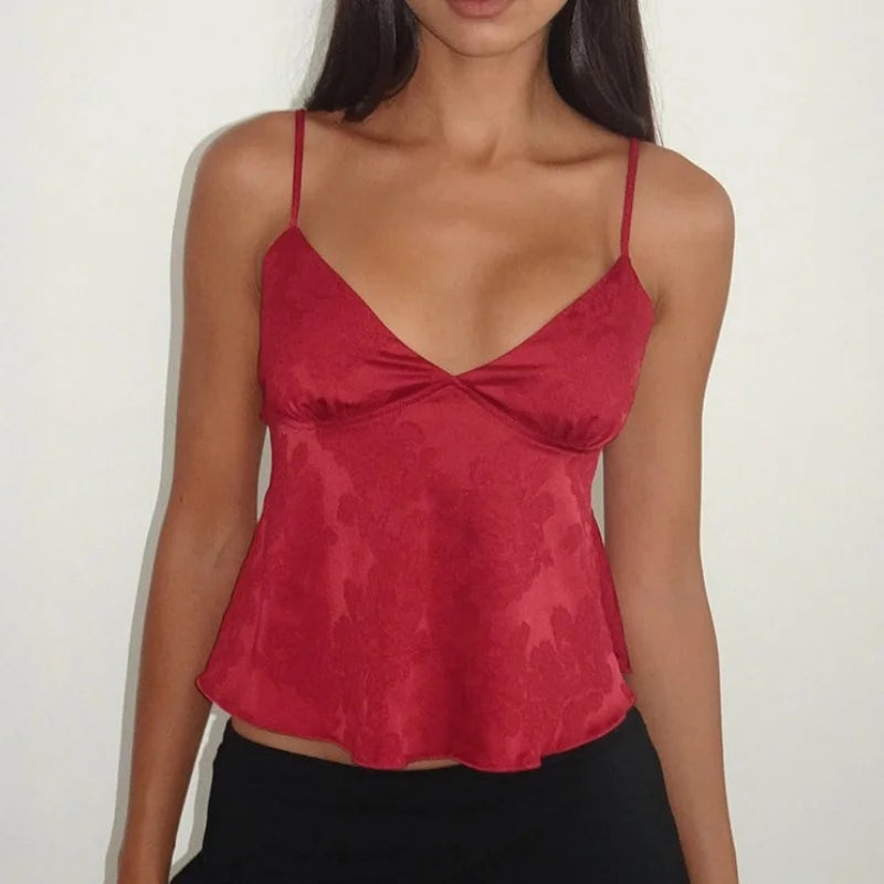 Women’s Crop Top Floral Satin Tank