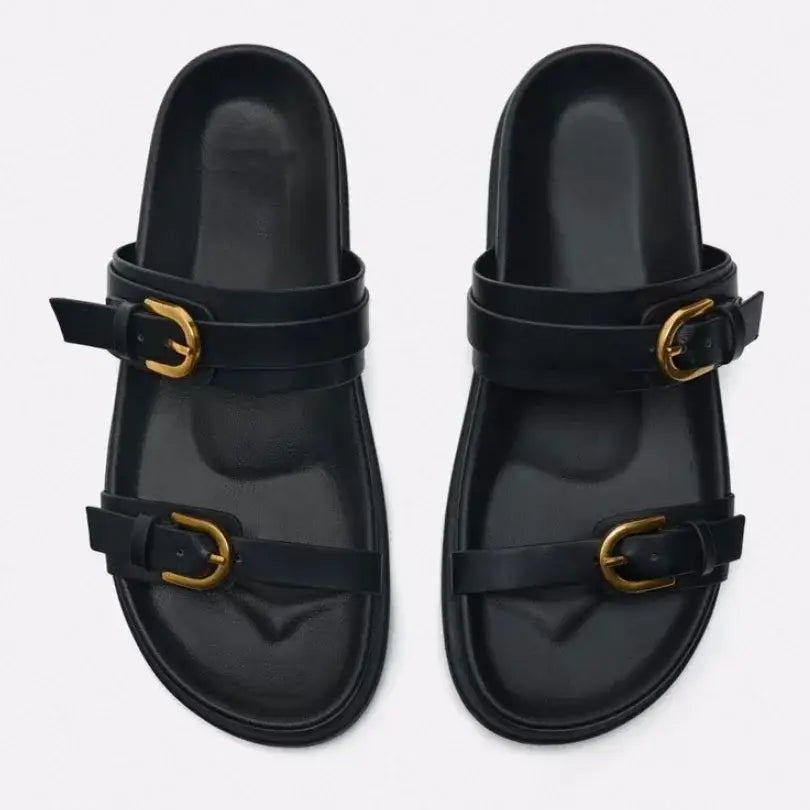 Woman Flat Slingback Shoes Female Summer Straps Round Toe