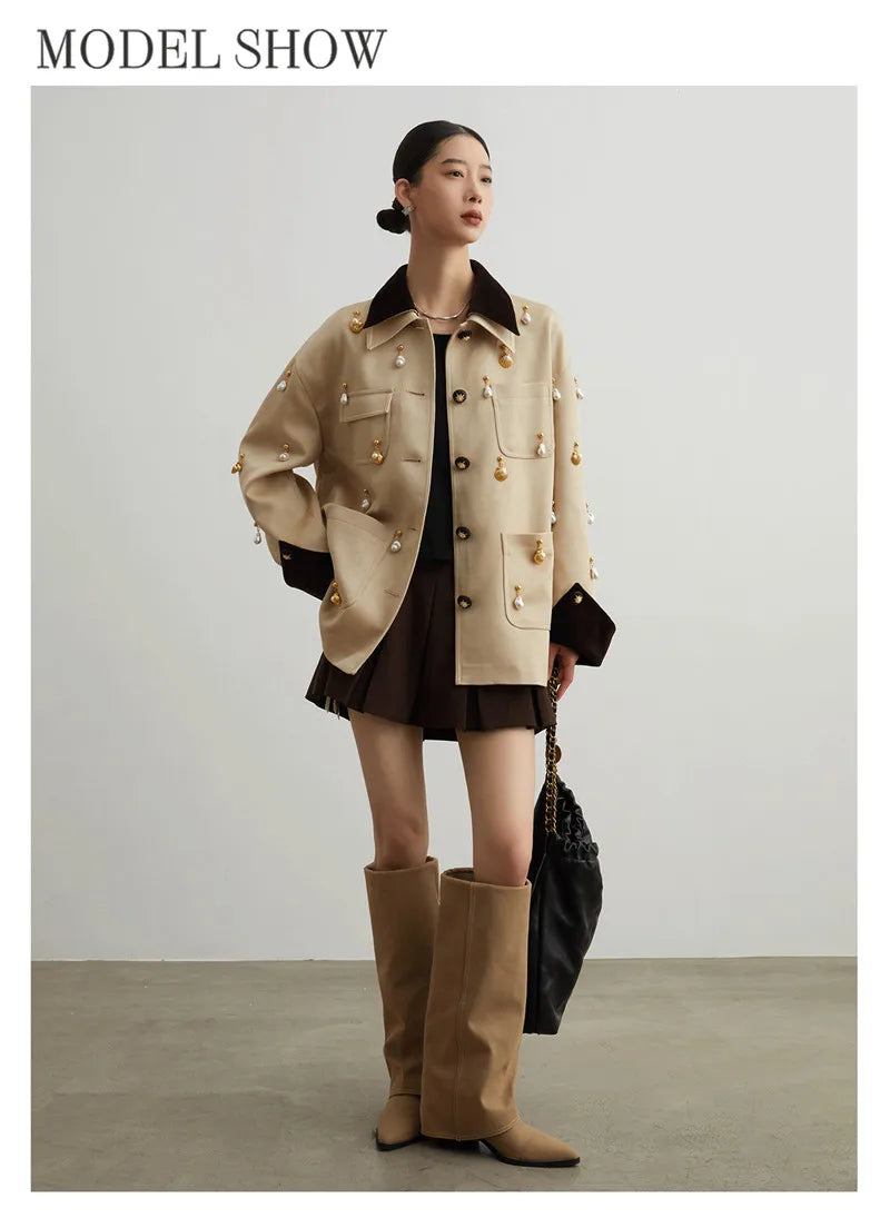 Elegant Women Pearl Embellished Jacket