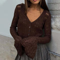 Knit Long Sleeve Cardigan For Women V Neck Solid - Norellé