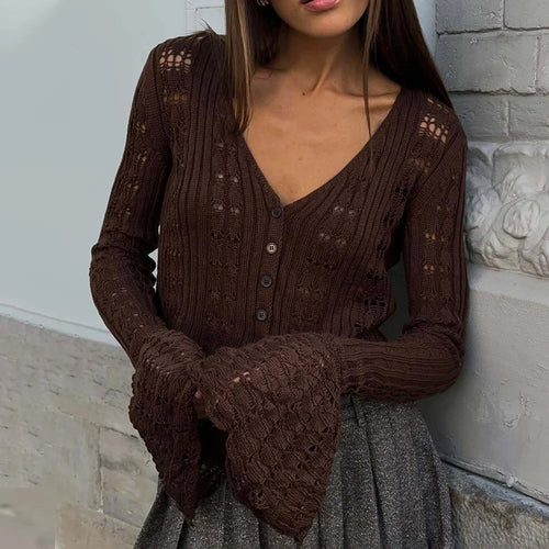 Knit Long Sleeve Cardigan For Women V Neck Solid - Norellé