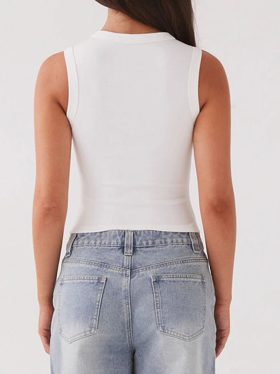 Vintage Ribbed Women Button Tank Top