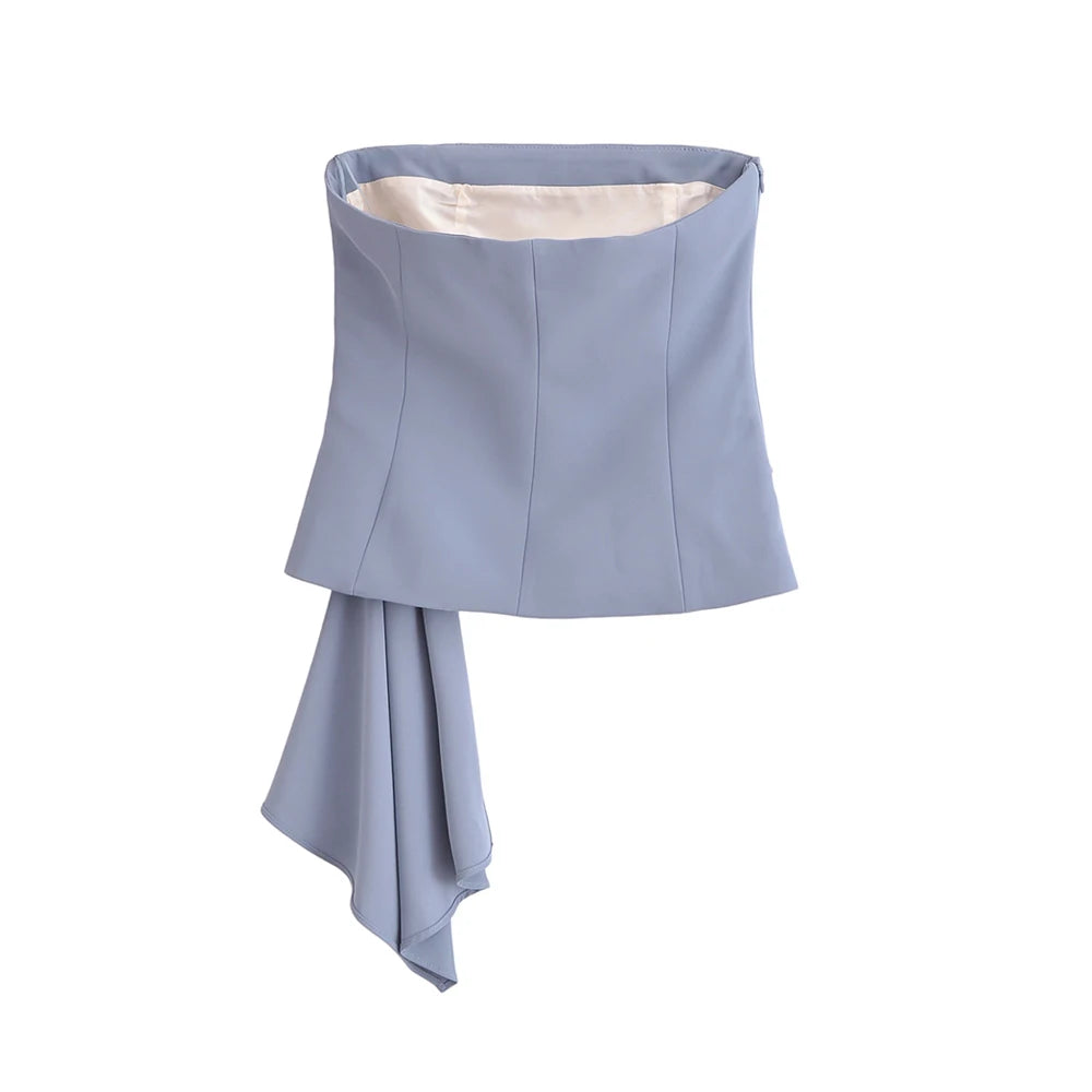 Women Fashion Draped Bustier Tops And High Waist Side Pockets Flared Pants