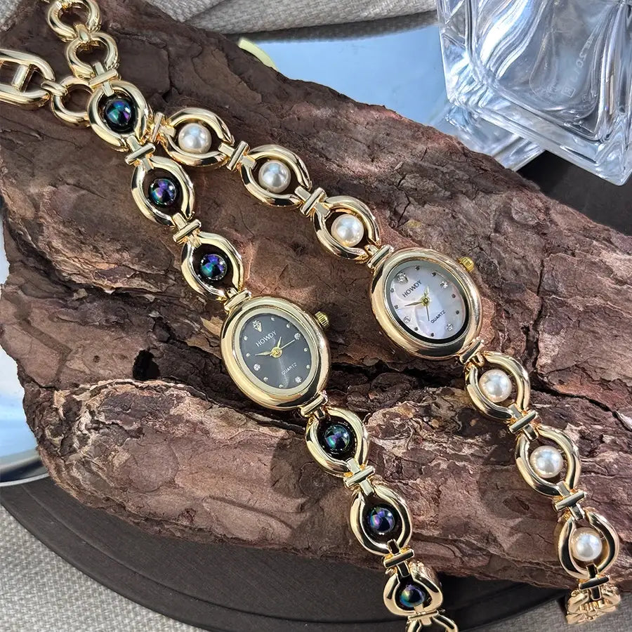 Ladies’ Oval Sun Print Rhinestone Dial Elegant Lady Quartz Watch