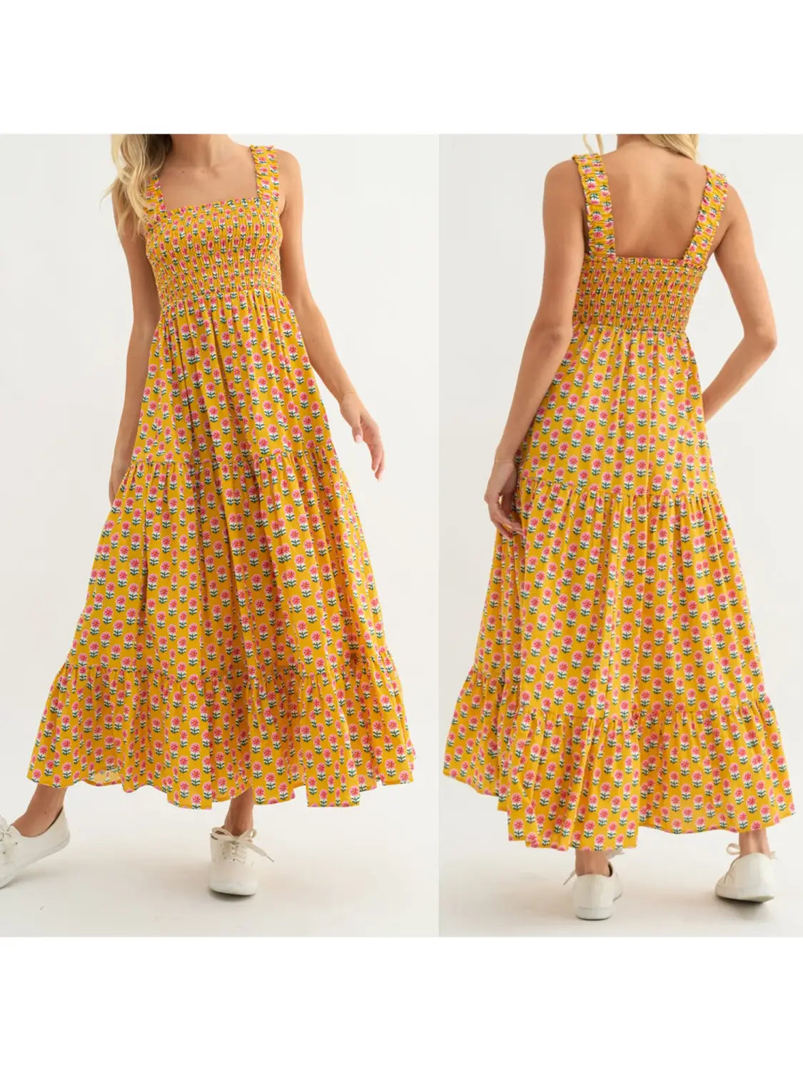 Women Bohemian Floral Print Sundress Backless