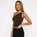 One-Shoulder Bead Link Ruched Tank Top