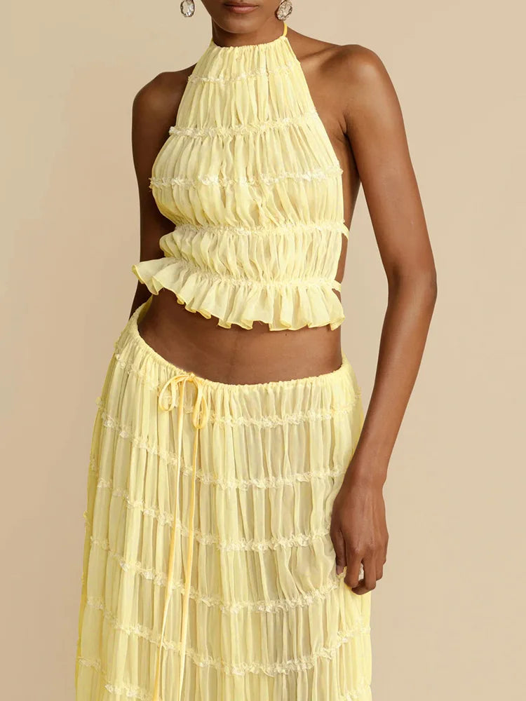 Summer Loungewear Suits Halter Short Top Maxi Skirt