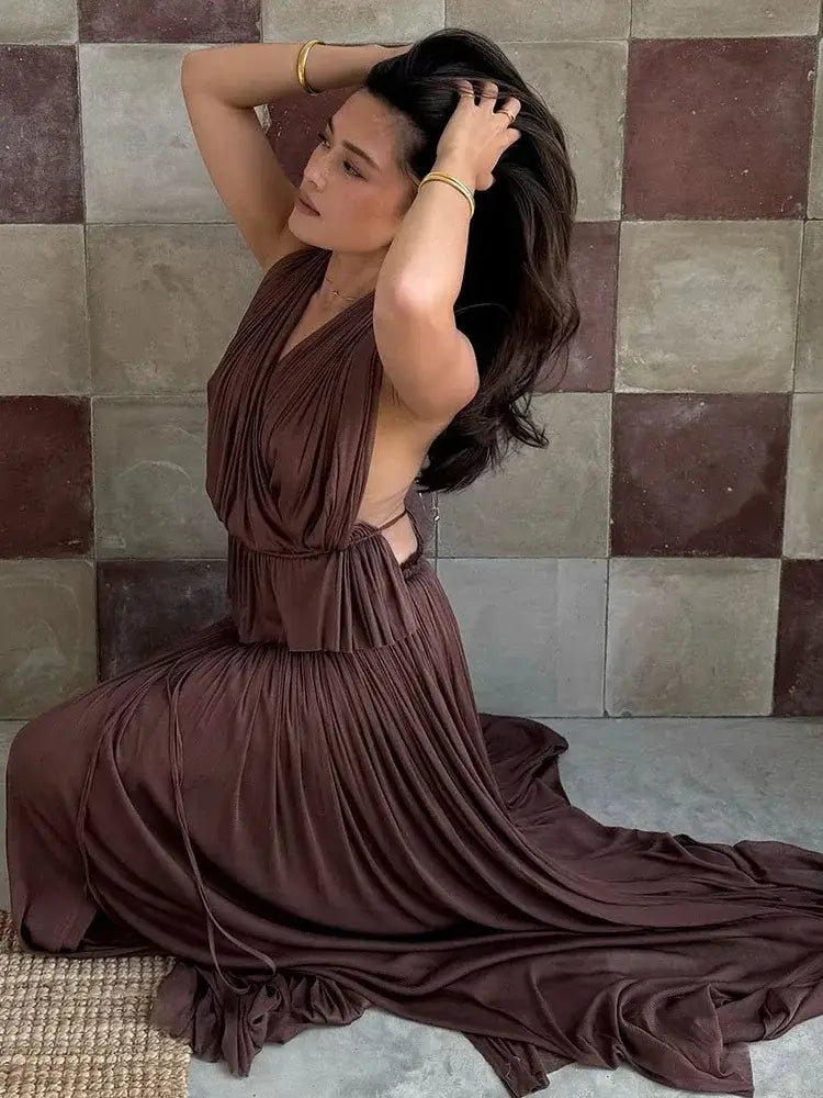 Backless Halter Dress Sets Female Beach Vacation